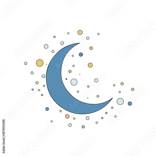 Blue Crescent Moon with Sparkling Dots