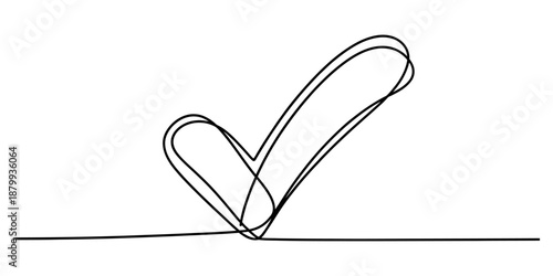 Continuous line drawing of a checkmark symbol on a white background Vector, illustration