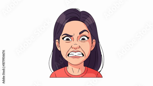 Animated girl with dark hair showing a disgusted or annoyed facial expression