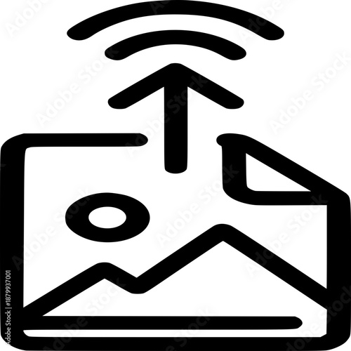 Digital Upload: Simple, bold graphic illustration depicting a photo upload, ready to share or archive.