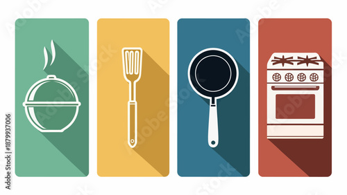Colorful kitchen icons for cooking and culinary themes