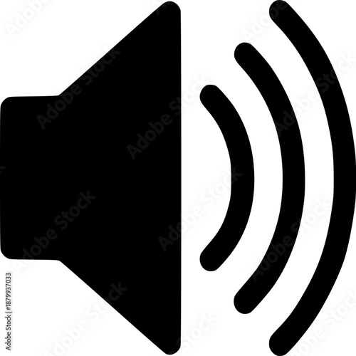 Speaker Icon: The sleek black speaker icon, a universal symbol of sound, projects sound waves with its bold design and minimalist aesthetics.