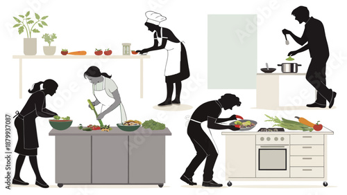 People preparing healthy food in a commercial kitchen environment