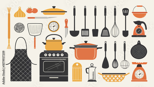 Vibrant kitchen utensils and appliances for culinary creativity