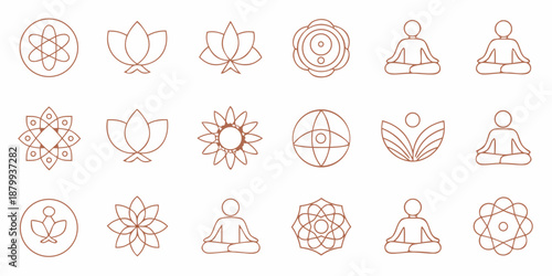 a collection of various yoga and meditation symbols and icons line art