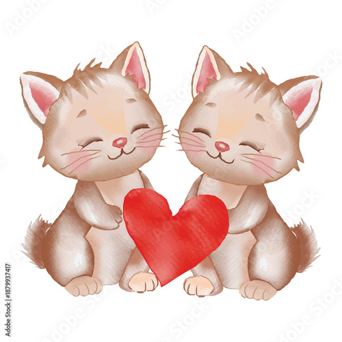 Watercolor valentine cat couple vector