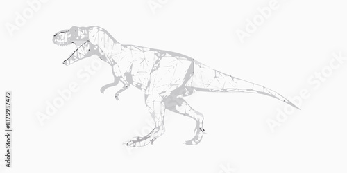 A gray dinosaur with sharp teeth and claws on a white background