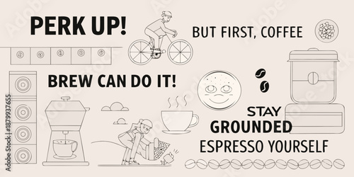 coffee shop advertisement with bicycle rider and coffee maker
