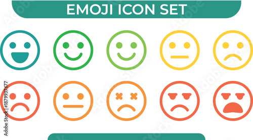 Emoji Icon Set with Various Facial Expressions
