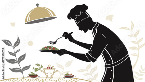 Professional chef presenting a delicious salad in a modern kitchen