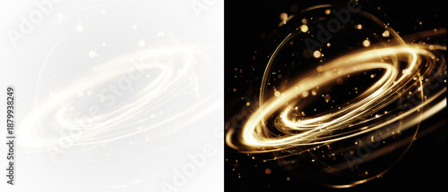 Fotografía Golden curved light trail with spark particles and soft glow on transparent background