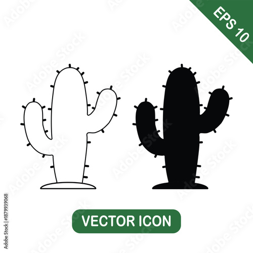 Minimalist Cactus Outline and Silhouette Icons