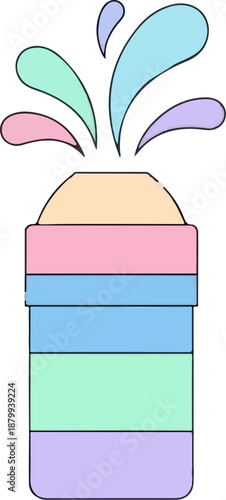 A whimsical container erupts with colorful liquid splashes