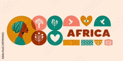 A colorful illustration depicting the continent of africa and its vibrant elements