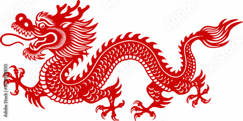 A striking red traditional chinese dragon illustration with intricate details