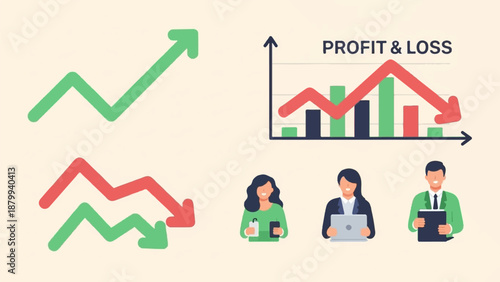Business growth and decline charts with professionals