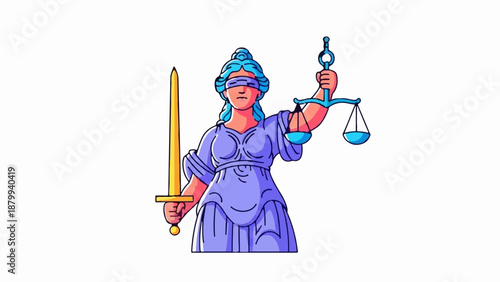 Blindfolded woman holding sword and scales of justice