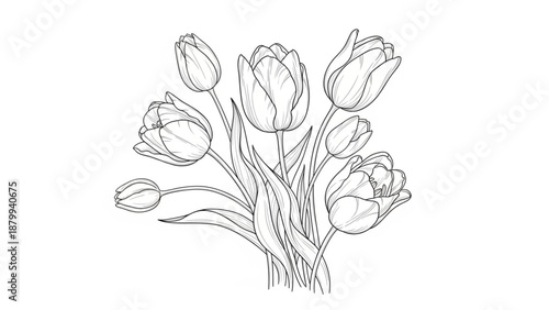 Tulip Bouquet Coloring Page Illustration