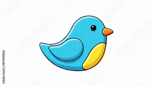 Adorable cartoon blue bird with yellow chest and orange beak