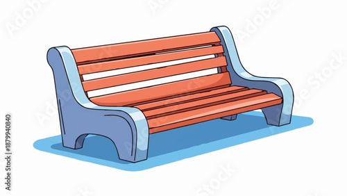 Cartoon illustration of a park bench with orange wooden slats and blue supports