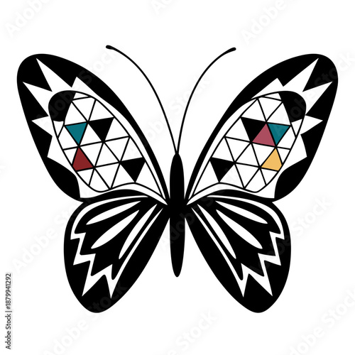Butterfly with Geometric Pattern Wings Vector Illustration