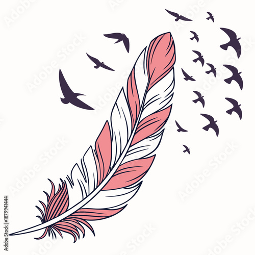 Concept of Freedom Feather Morphing Into Birds Vector