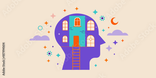 A house shaped like a human head explores the concept of inner thoughts