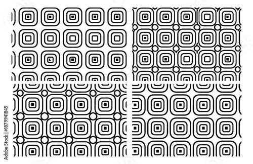 Geometric line art seamless pattern set featuring abstract shapes for digital design and decoration