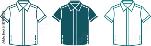Outline and solid icon set of short sleeve casual button down shirts isolated
