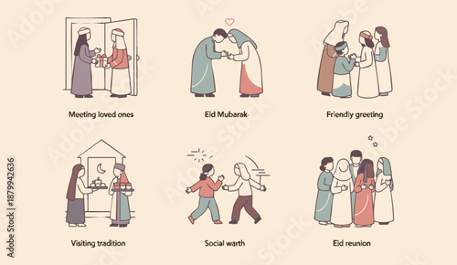 Diverse Muslim community sharing joyful Eid moments together