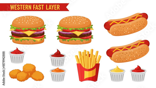 Fast Food Feast - Burgers, Hot Dogs, Fries, and More.