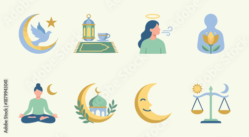 Ramadan symbols and icons for spiritual growth and harmony