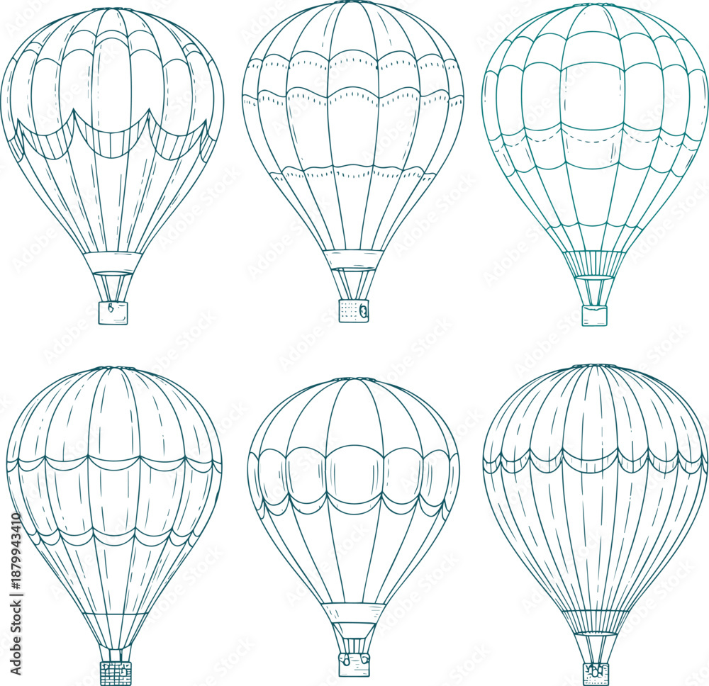 Naklejka premium Set of hot air balloon outline illustration travel vector
