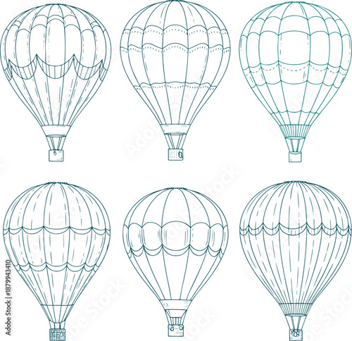 Set of hot air balloon outline illustration travel vector
