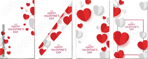 Valentine Cards Layouts Hearts Love Romantic Pink Red Cute Background Template Poster Greeting Design Illustration Collection Modern Minimal Decorative