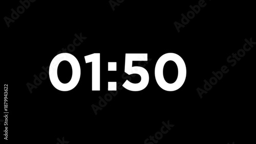 Countdown timer animation of 2 minutes on transparent background with alpha channels, 2 minutes countdown timer animation, countdown video.
