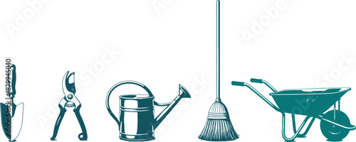 Garden tools set includes shovel pruner watering can broom and wheelbarrow