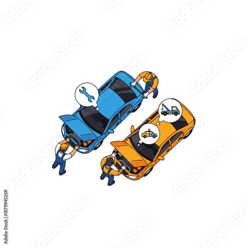 Two cartoon cars with drivers racing.