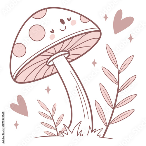 Cute Mushroom Toadstool Vector Illustration White Background