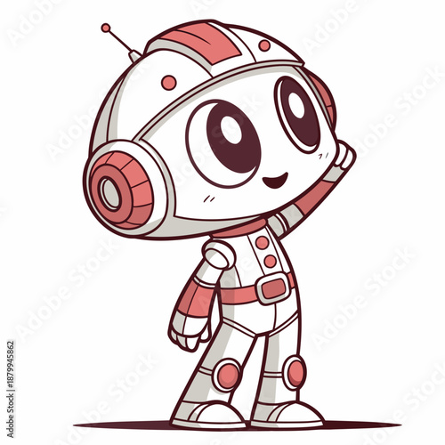 Cute Robot Character Vector Illustration White Background