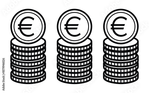 Three stacks of euro coins representing financial growth and economic stability