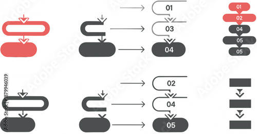 Minimal Business Process Flow Diagram Elements Set for Timeline and Workflow Infographic Vector