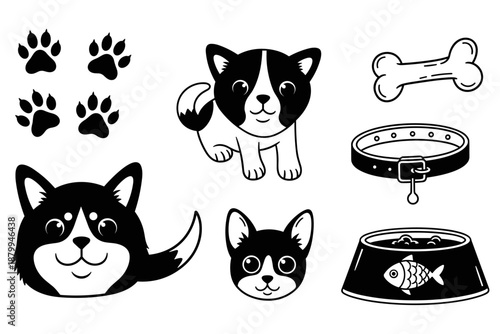 Adorable Set of Cute Puppy and Dog Related Icons for Pet Lovers