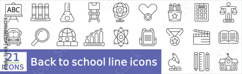  Back to school line editable icon set. Contain icons related to school, education,