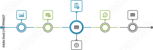 Business Timeline Infographic with Connected Icons for Workflow, Process and Communication Flat Vector