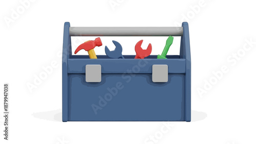 Blue Toy Toolbox with Colorful Tools for Children.
