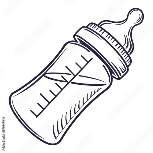 Baby Bottle Illustration - Feeding and Care Icon