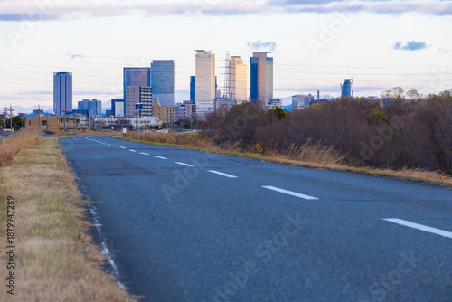 Distant View of Nagoya Station Skyscrapers and Urban Landscape at Dusk