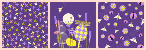 Bright Spring Floral Pattern Set. Playful Blossoms and Fresh Botanical Shapes in Cheerful Colors for a Soft, Modern, and Seamless Flower Design.