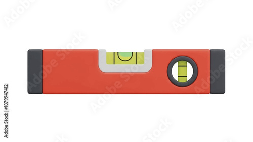 Red spirit level tool for accurate measurement and construction projects.